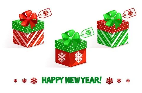 Vector cartoon New Year green-red gifts Stock Illustration