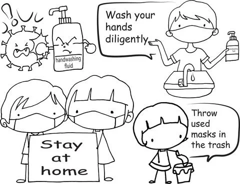 Vector cartoon note in Coronavirus disease set Stock Illustration