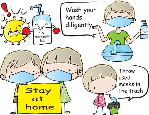 Vector cartoon note in Coronavirus disease set Stock Illustration