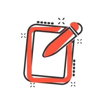 Vector cartoon notepad edit document with pencil icon in comic style. Notepad Stock Illustration