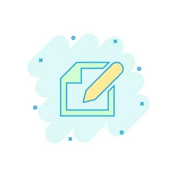 Vector cartoon notepad edit document with pencil icon in comic style. Notepad Stock Illustration
