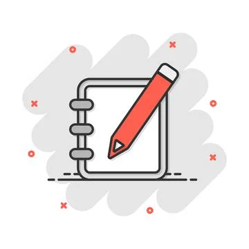 Vector cartoon notepad edit document with pencil icon in comic style. Notepad Stock Illustration