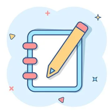 Vector cartoon notepad edit document with pencil icon in comic style. Notepad Stock Illustration