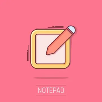 Vector cartoon notepad edit document with pencil icon in comic style. Notep.. 스톡 일러스트