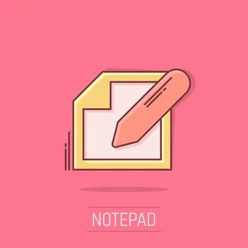 Vector cartoon notepad edit document with pencil icon in comic style. Notep.. Illustrazione stock