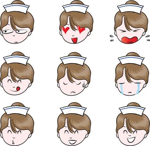 Vector cartoon nurse emoji set Stock Illustration