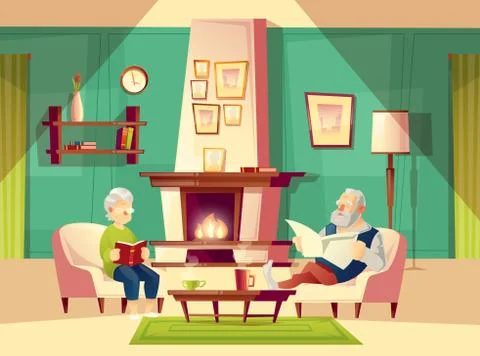 Vector cartoon old man and woman in living room Stock-Illustration