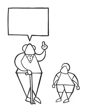 Vector cartoon old man with walking stick, talking to his grandson and advisi Ilustración de archivo