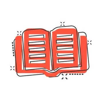 Vector cartoon open book icon in comic style. Text book concept illustration  Ilustración de archivo