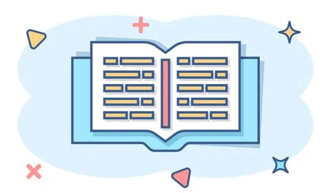 Vector cartoon open book icon in comic style. Text book concept illustration  Ilustración de archivo