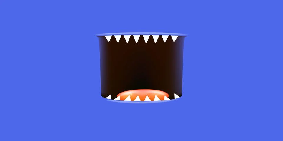 Vector Cartoon open monster mouth isolated on blue background. Funny and cute Stockillustratie