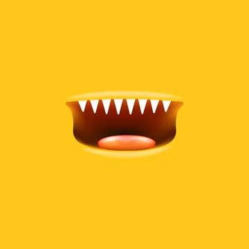 Vector Cartoon open monster shark mouth isolated on orange background. Funny and 스톡 일러스트