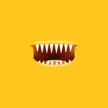 Vector Cartoon open monster shark mouth isolated on orange background. Funny and 스톡 일러스트