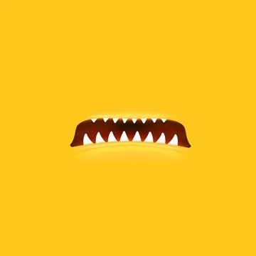Vector Cartoon open monster shark mouth isolated on orange background. Funny and Stockillustratie