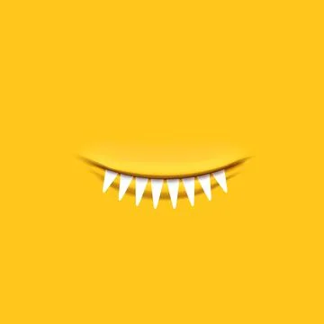 Vector Cartoon open monster shark mouth isolated on orange background. Funny and Stock Illustration