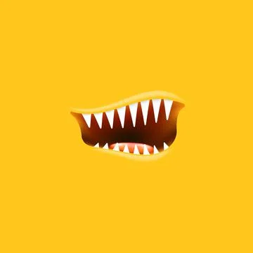 Vector Cartoon open monster shark mouth isolated on orange background. Funny and Illustrazione stock