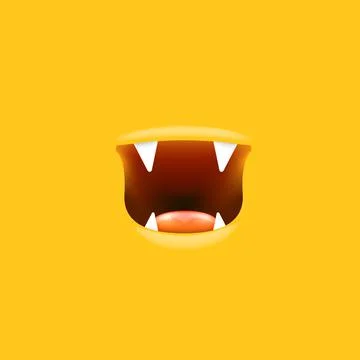 Vector Cartoon open monster shark mouth isolated on orange background. Funny and Stock Illustration