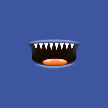 Vector Cartoon open monster shark mouth isolated on deep blue background. Funny Illustrazione stock