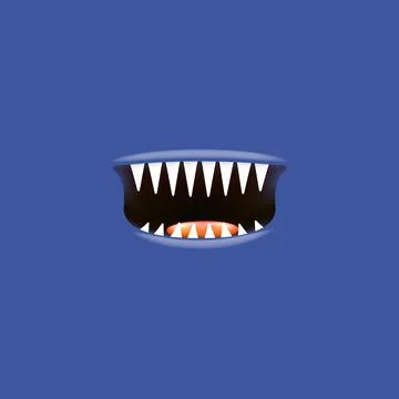 Vector Cartoon open monster shark mouth isolated on deep blue background. Funny 스톡 일러스트