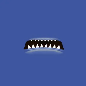 Vector Cartoon open monster shark mouth isolated on deep blue background. Funny 스톡 일러스트