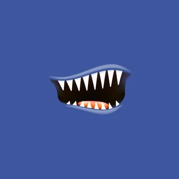 Vector Cartoon open monster shark mouth isolated on deep blue background. Funny 스톡 일러스트