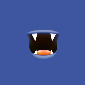 Vector Cartoon open monster shark mouth isolated on deep blue background. Funny Stock Illustration