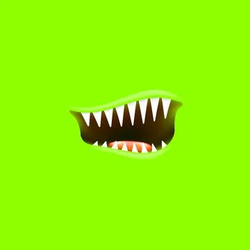 Vector Cartoon open monster shark mouth isolated on green screen background Stockillustratie