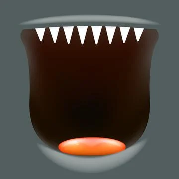 Vector Cartoon open monster shark mouth isolated on grey background. Funny and Stockillustratie