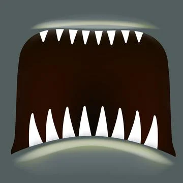Vector Cartoon open monster shark mouth isolated on grey background. Funny and 스톡 일러스트