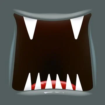 Vector Cartoon open monster shark mouth isolated on grey background. Funny and Stock Illustration