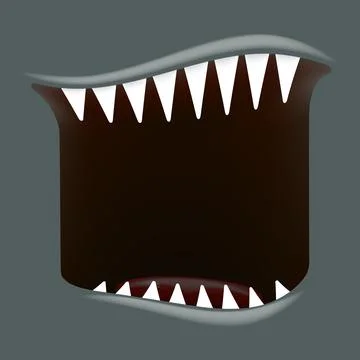 Vector Cartoon open monster shark mouth isolated on grey background. Funny and 스톡 일러스트