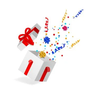 Vector cartoon open present gift box ribbon bow Stock Illustration