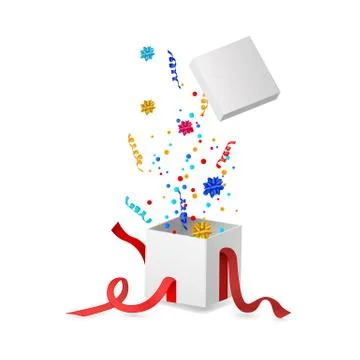 Vector cartoon open present gift box ribbon bow Stock Illustration