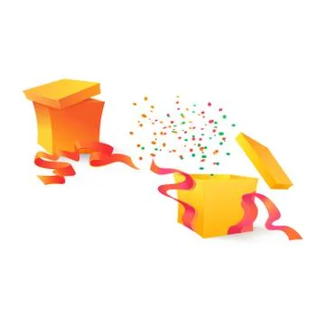 Vector cartoon open present gift box ribbon bow Stock Illustration