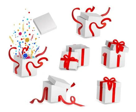 Vector cartoon open present gift box ribbon bow Stock Illustration