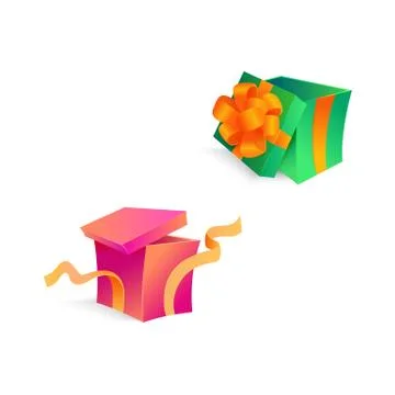 Vector cartoon open present gift box ribbon bow Stock Illustration