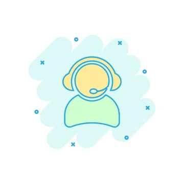 Vector cartoon operator with microphone icon in comic style. Operator in call Illustrazione stock