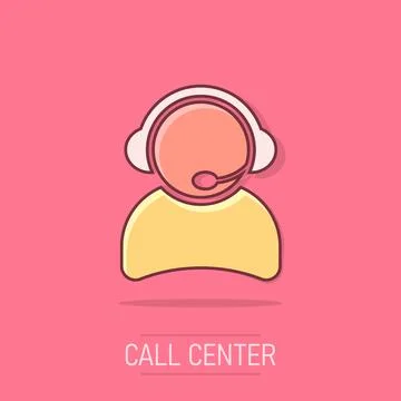 Vector cartoon operator with microphone icon in comic style. Operator in ca.. Stock Illustration