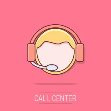 Vector cartoon operator with microphone icon in comic style. Operator in ca.. Stock Illustration