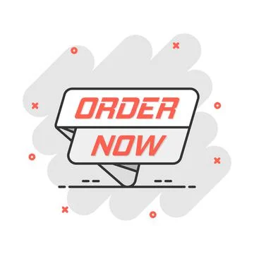 Vector cartoon order now banner icon in comic style. Badge shopping illustrat Stock Illustration