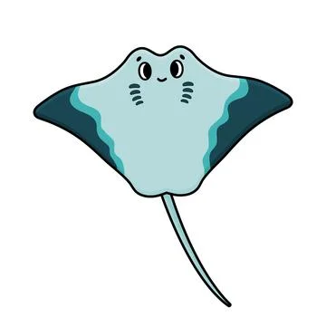 Vector cartoon outline blue Common Ray stingray from ocean, sea or aquarium.  Stock Illustration
