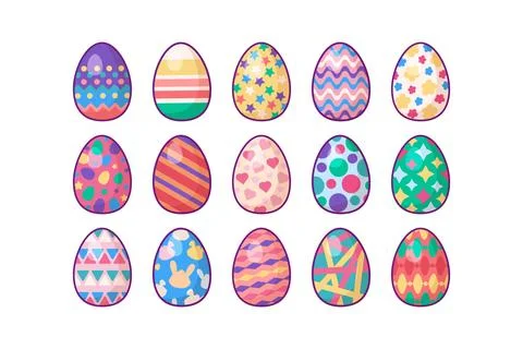 Vector Cartoon Outline Easter Eggs Set Stock Illustration
