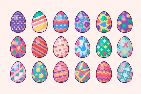 Vector Cartoon Outline Easter Eggs Set Stock Illustration