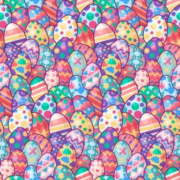 Vector Cartoon Outline Easter Eggs Seamless Pattern Stock Illustration