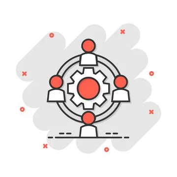Vector cartoon outsourcing collaboration icon in comic style. People cooperat Stock Illustration
