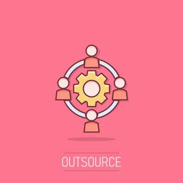 Vector cartoon outsourcing collaboration icon in comic style. People cooper.. Stock Illustration