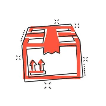 Vector cartoon packaging box icon in comic style. Shipping pack sign illustra Stock-Illustration