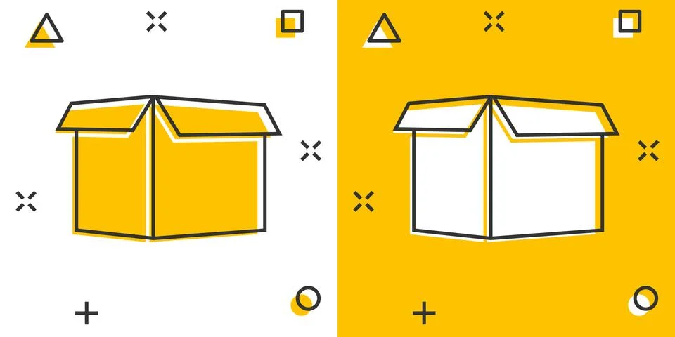 Vector cartoon packaging box icon in comic style. Shipping pack sign illustra Stock-Illustration