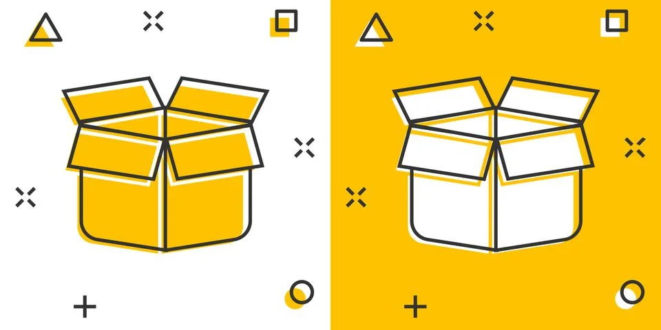 Vector cartoon packaging box icon in comic style. Shipping pack sign illustra Stock-Illustration