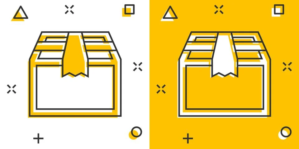 Vector cartoon packaging box icon in comic style. Shipping pack sign illustra Stock Illustration